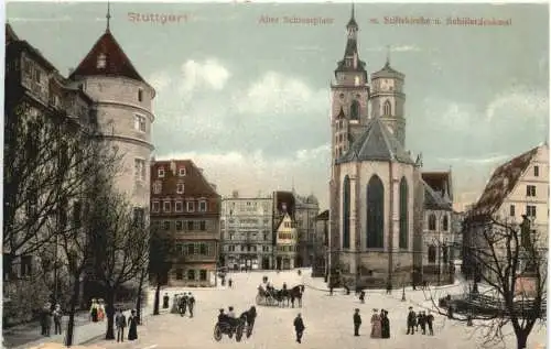 Stuttgart m.Alter Schlossplatz m. Stiftskirche u. Schillerdenkmal -555642