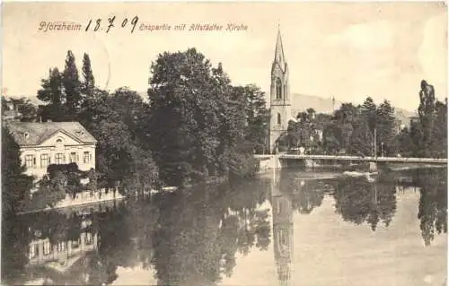Pforzheim Enzpartie mit Altstädter Kirche -555970