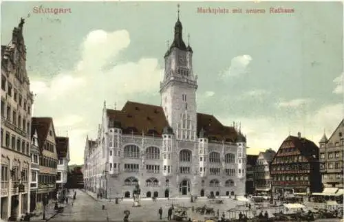 Stuttgart Marktplatz mit neuem Rathaus -556204