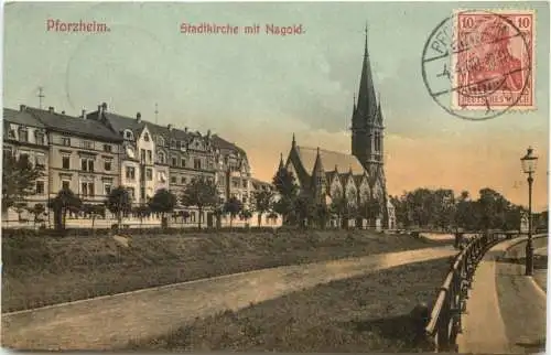 Pforzheim Stadtkirche mit Nagold. -556312