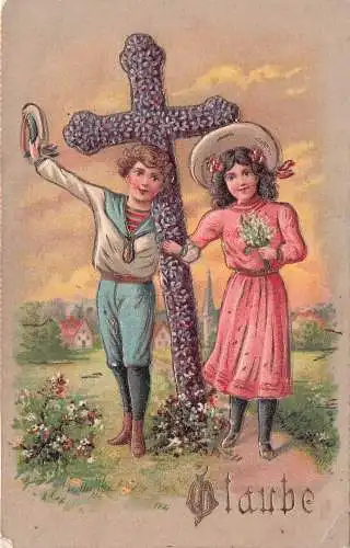 PK Glaube Liebe Hoffnung taube Glückwunsch Namenstag alt antik -792516