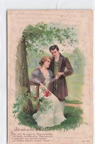 Präge Passepartout Litho Liebespaar im Garten, Ich weiß ein Herz für das ich bete -792888