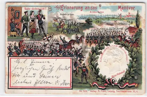 Präge Litho Kaiser Wilhelm II., Kaisermanöver, Artillerie, Ulanen -792884