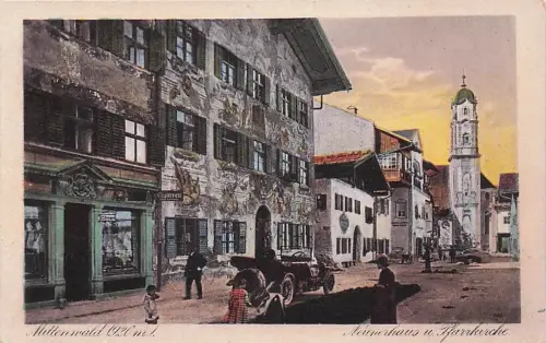 Mittenwald A. d. Isar Neuhaus und Pfarrkirche ungelaufen -792848