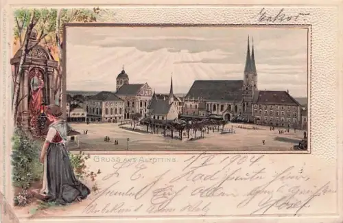 Passepartout-Lithographie Altötting, Marktplatz mit Kirche -792810