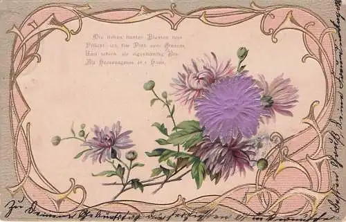 Künstler AK Präge und Materialkarte Blumen -792804