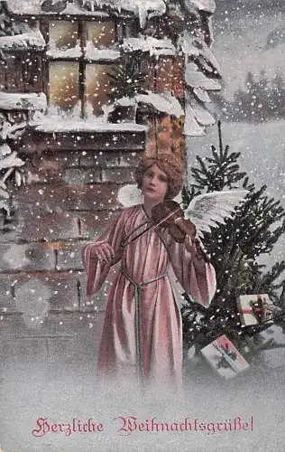 AK Weihnachtsengel spielt unter dem Tannenbaum Geige -792746
