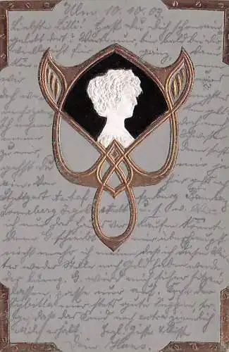 Präge-AK Junge Frau mit Kopfschmuck, Jugendstil -792616