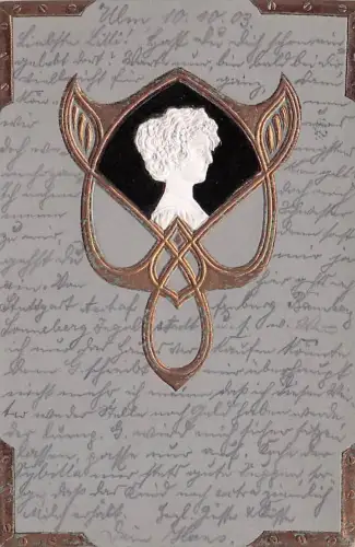 Präge-AK Junge Frau mit Kopfschmuck, Jugendstil -792616