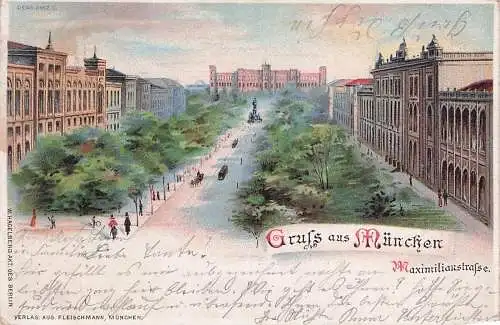 Lithographie München, Blick auf die Maximilianstrasse -792686
