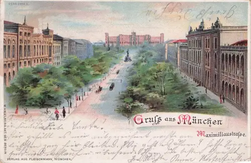 Lithographie München, Blick auf die Maximilianstrasse -792686
