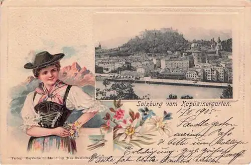 Passepartout-Lithographie Rosenheim, Ortsansicht mit Brücke -792680