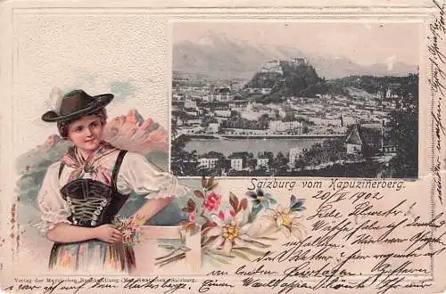 Passepartout-Lithographie Rosenheim, Ortsansicht mit Brücke -792694