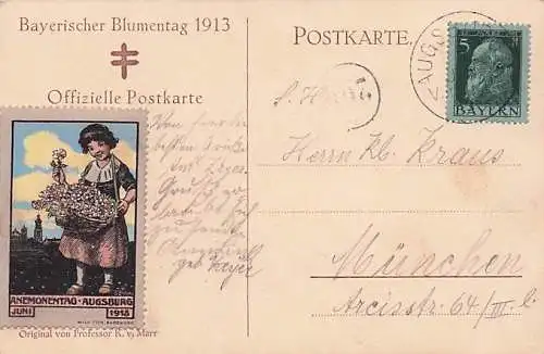 Bayerischer Blumentag 1913 Maedchen sign Prof. Carl Marr -792896