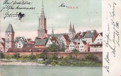 AK Ulm a. D., Blick vom Wasser auf die Kirche -792900