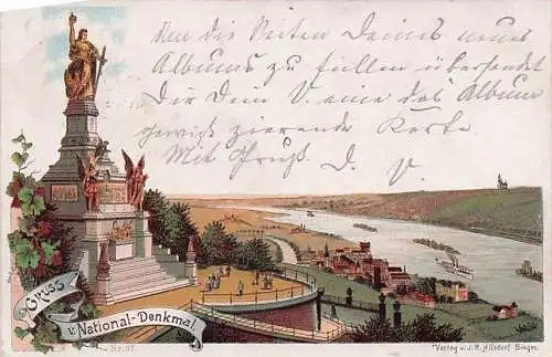 Lithographie Gruss vom National-Denkmal a. d. Niederwald -793098