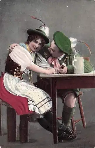 Trachten Bayern 1909 mit echt Stoff Applikation Liebespaar Bier -793086