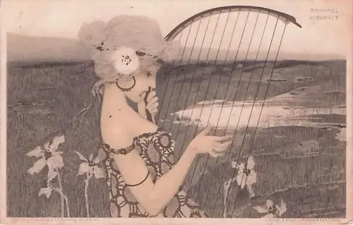 Ansichtskarte / Postkarte Kirchner, Raphael, Frauenbildnis, Harfe