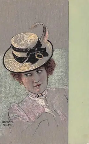 Jugendstil Künstler Litho Kirchner, Raphael, Dame mit Hut