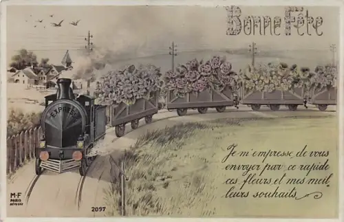 alte französische Ansichtskarte, die einen "Blumenzug" zeigt -793138