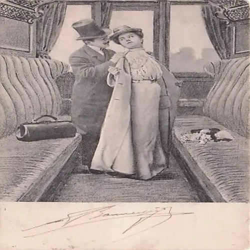 Postkarte - Alte Zeiten - Bahnreisen Kitsch -793146