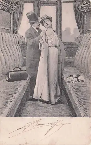 Postkarte - Alte Zeiten - Bahnreisen Kitsch -793146