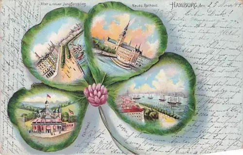 LITHO GRUSS AUS HAMBURG PERLENHAFEN + FÄHRHAUS 4 BILDER FARBE 1900 -793360