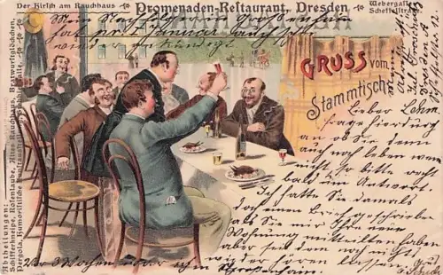 Litho Promenaden-Reſtaurant, Dresden gruss vom Stammtisch -793358