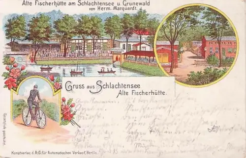 Lithographie Berlin-Schlachtensee, Gasthaus Alte Fischerhütte von Herm. Marquardt -793364