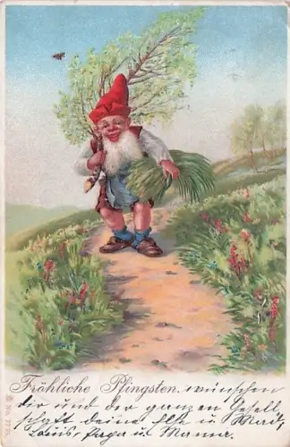 OSTERN Zwerg GNOME mit Baum Vintage -793370