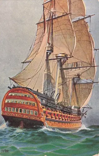 Künstler-Ansichtskarte Christopher Rave: Franz. Linienschiff Dreidecker -793424