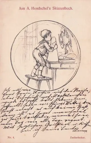 Künstlerkarte "Zuckerlecker" aus A. Hendschel's Skizzenbuch 1910 -793418