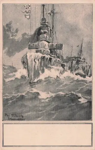 Künstler-AK Erkundungsfahrt der Kriegsschiffe im Winter -793442
