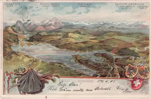 Konstanz Vogelschau Bodensee Wappen Lithographie 1903 -793488