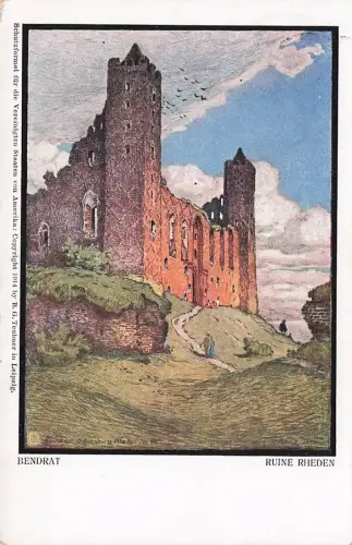 Künstler-AK Rehden, Partie an der Ruine -793514