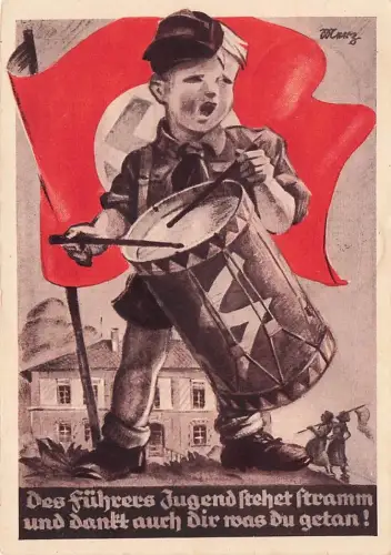 AK Propaganda aus der Zeit des Nationalsozialismus, das die Hitlerjugend (HJ) verherrlicht.