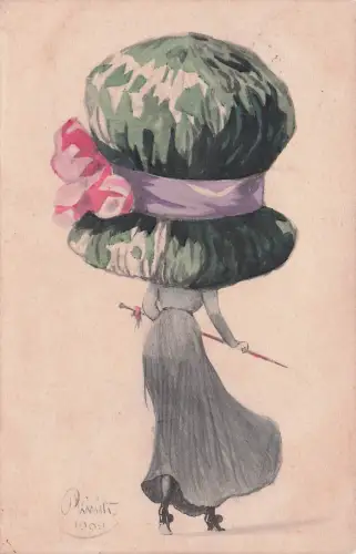 Künstler-AK Brüder Kohn (B.K.W.I) Nr.: Rückenansicht von Frau mit übergrossem Hut -793548