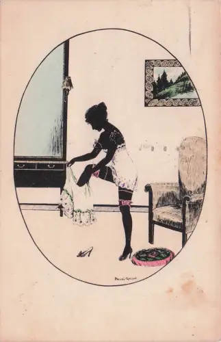 signierter Illustrator. Manni GROSZE. Art Deco. MG Silhouette, erotische Frau Erotik. Akt. Charme, Glamour -793564
