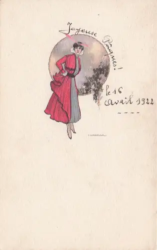 Künstler Tito Corbella Glamour Girl Roter Mantel Fab Hut Italienische Art Deco Postkarte V16 -793552