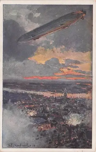 AK ZEPPELIN ÜBER ANTWERPEN KÜNSTLERKARTE H. R. -793640