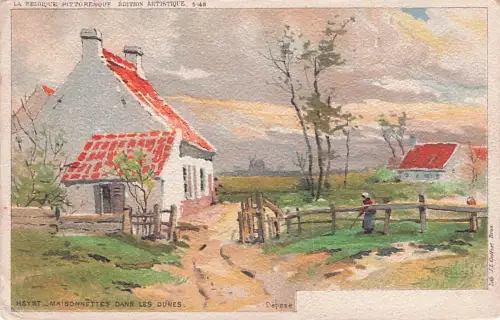 Künstler Litho Knokke Heist Westflandern, Maisonnettes dans les Dunes -793590