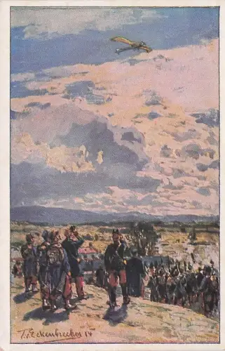 Künstler-AK Themistokles von Eckenbrecher: Soldaten beobachten Flugzeug -793668