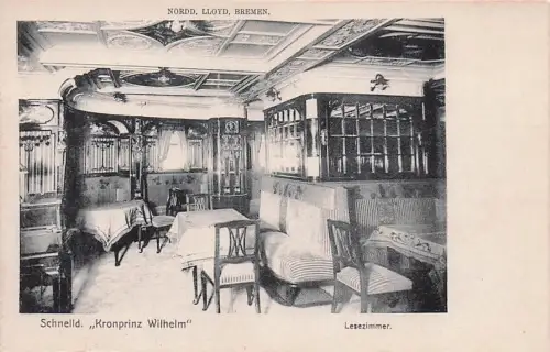 NORDD, LLOYD, BREMEN. Schnelld. „Kronprinz Wilhelm" Lesezimmer. -793672