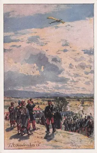 Künstler-AK Themistokles von Eckenbrecher: Soldaten beobachten Flugzeug -793712