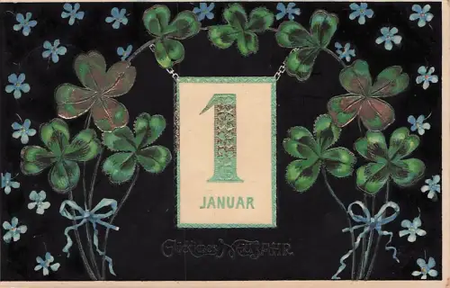 Neujahr - Prägekarte mit Kleeblättern + Vergissmeinnicht -793732