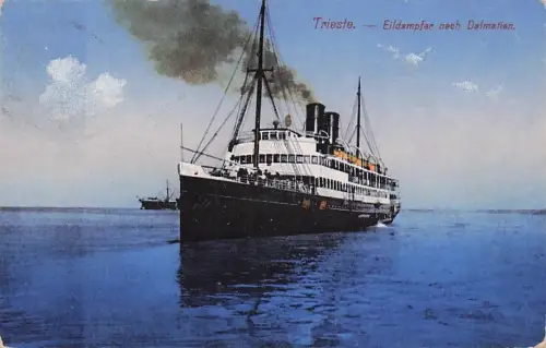 VINTAGE TRIEST EILDAMPFER NACH DAMATIEN BOOT SCHIFF POSTKART -793722