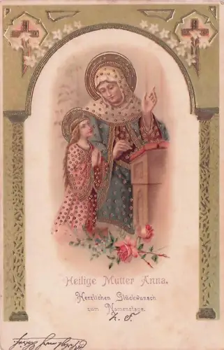 Schutzpatronin Heilige Mutter Anna und junges Mädchen lesen Bibel -793814