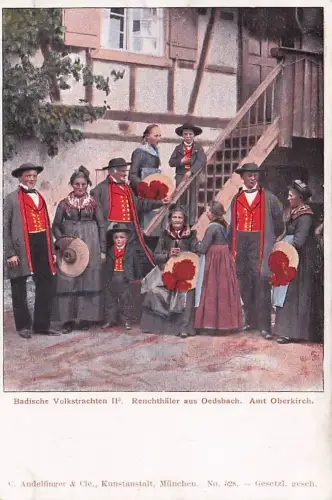 Badische Volkstrachten, Renchthäler aus Oedsbach, Amt Oberkirch, vor Haus -793910