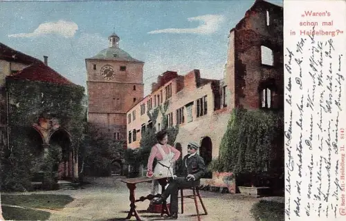 Heidelberg / Neckar, Student und Kellnerin an einem Tisch -793954