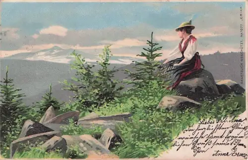 Tracht Glimmer Lithographie Nr. 1077 Erika Trachten Bayern 1902 -793868